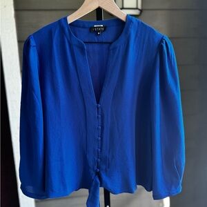 1. State Women's 3/4 Sleeve Blue Button-Down Blouse Size Medium